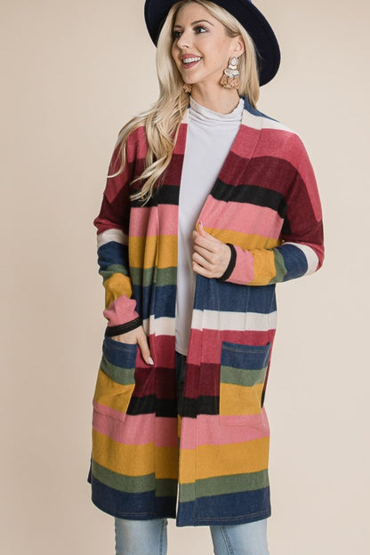 Tania® | Cardigan aperto sul davanti a righe color block