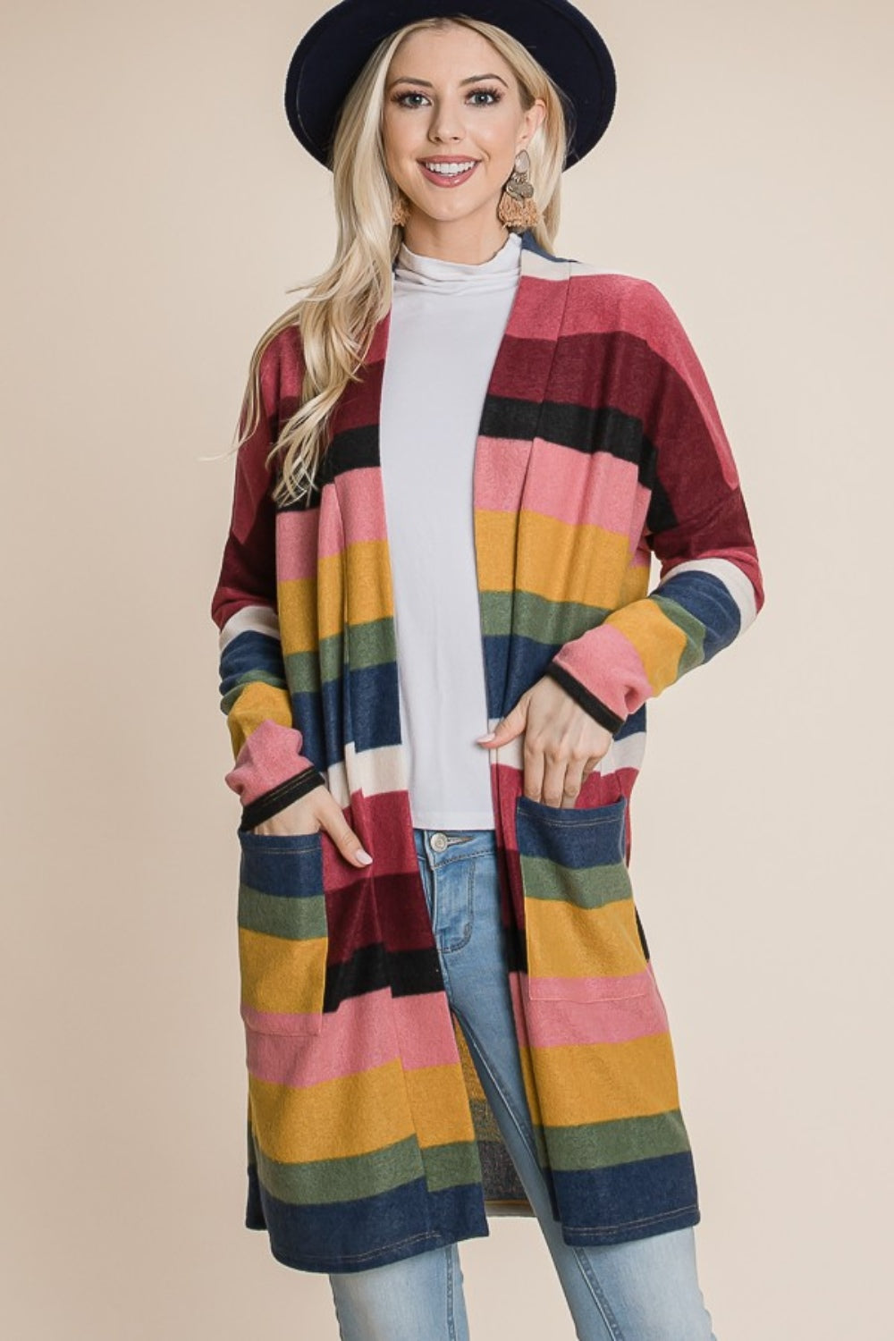 Tania® | Cardigan aperto sul davanti a righe color block