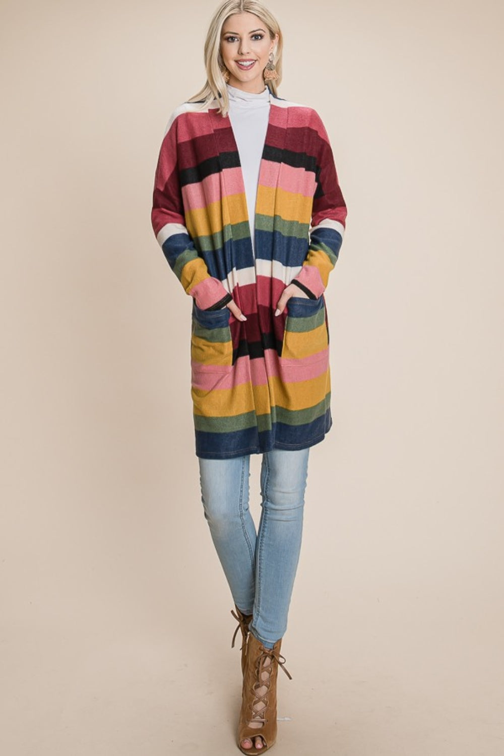 Tania® | Cardigan aperto sul davanti a righe color block