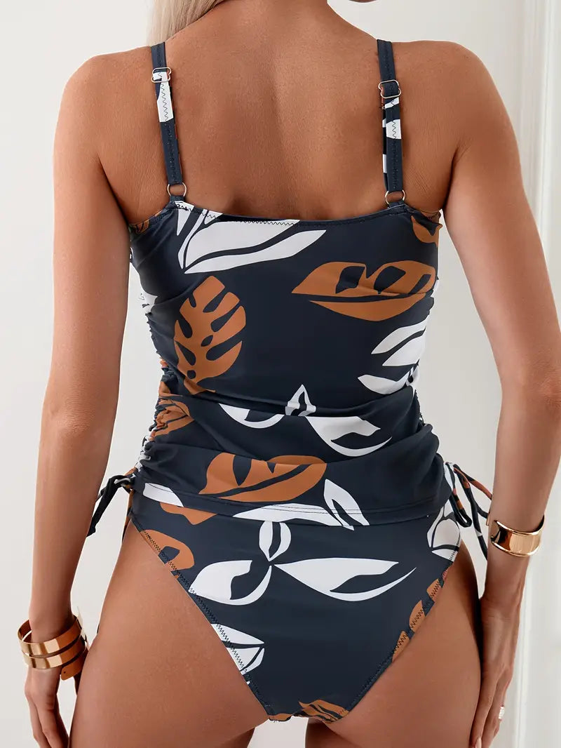 Ginepro® | Top e slip bikini tankini con stampa foglie